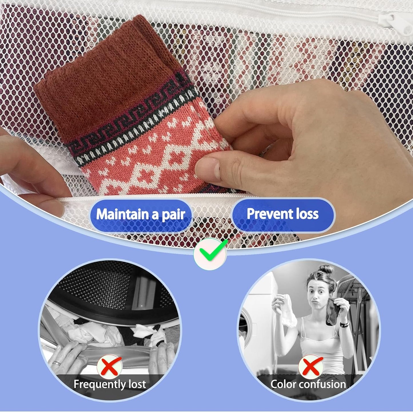 Mesh laundry bags for washing machine, can wash 10 pairs of socks, maintain shape, keep one pair,Laundry room organization suitable for socks and small items, 2pcs (Large)