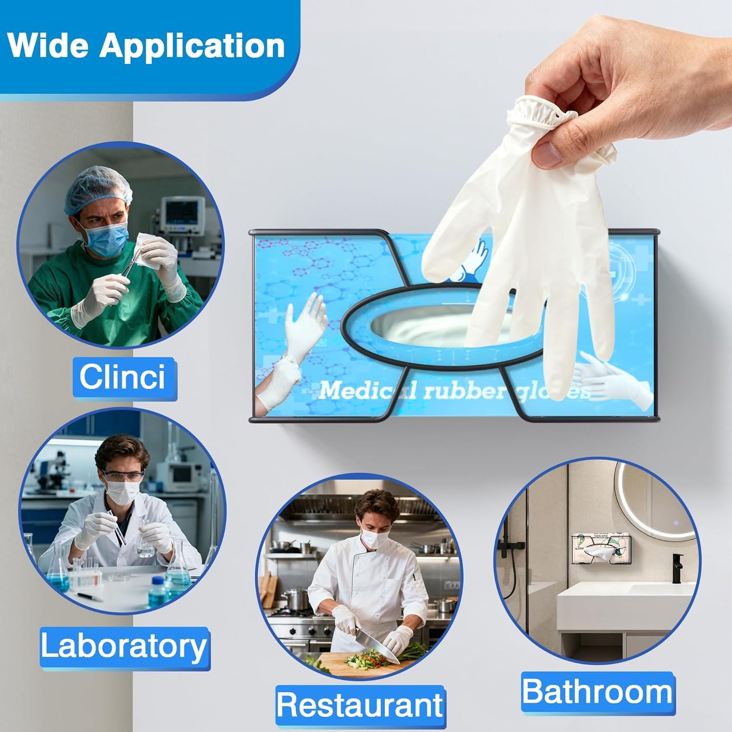 Glove Box Holder for Wall Mount, 2 Pack Disposable Glove Dispenser, Metal Box Organizer for Rubber Latex Gloves Organizer Facial Tissue - Two Size (Large+Small)