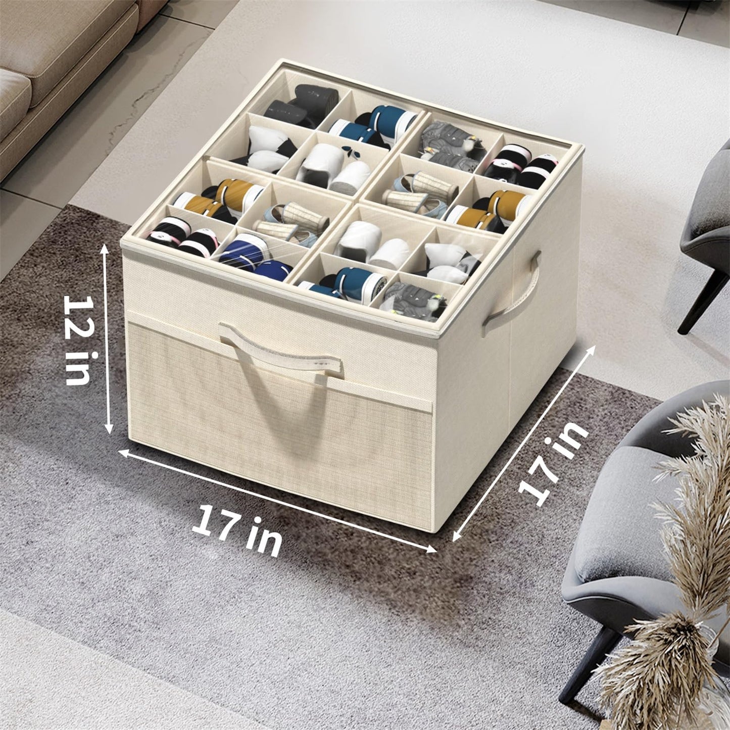 Shoe Organizer for Closet, Foldable Shoe Storage with Adjustable Dividers