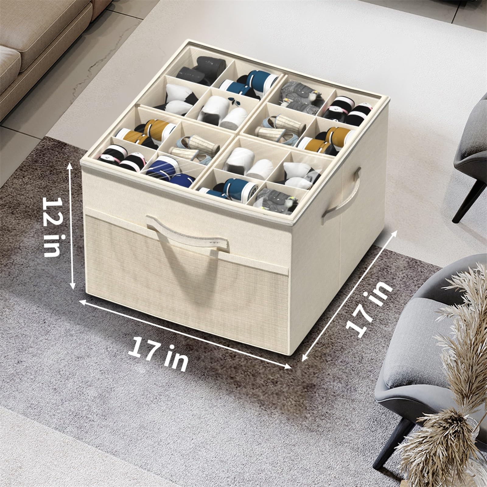 Shoe Organizer for Closet, Foldable Shoe Storage with Adjustable Dividers