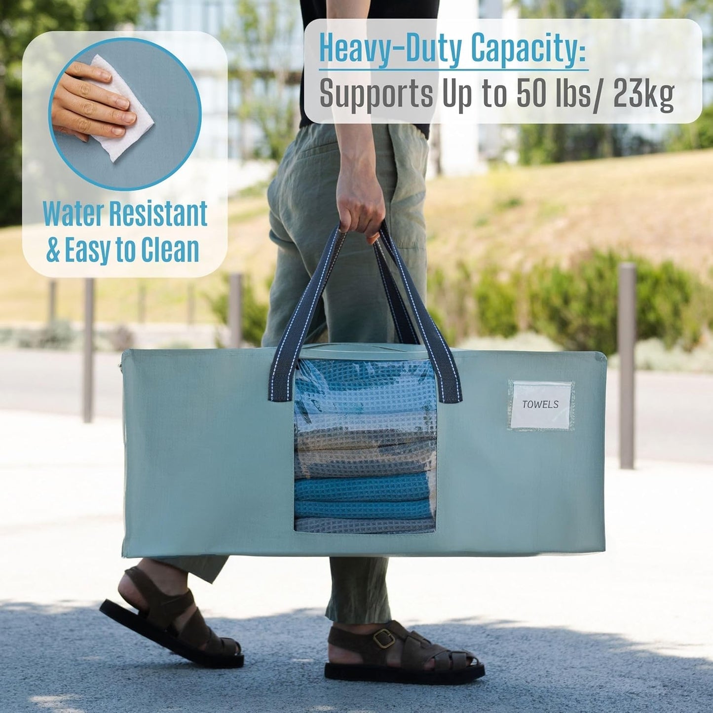 VENO 10 Pack Moving Bags for College, Heavy-Duty Storage Totes, Moving Boxes and Wardrobe Packing Supplies Alternative - Extra Large Durable Laundry Bags for Clothes (Light Blue Matte, 10 Pack)