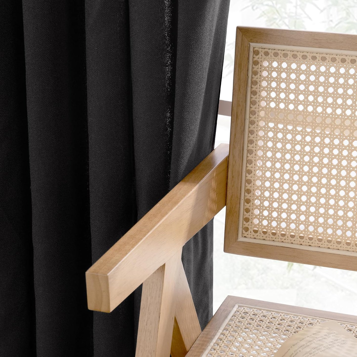 YoungsTex Black Linen Curtains 36 Inch Long for Kitchen 2 Panels, Light Filtering SemI Sheer Drapes Short Length with Back Tab Rod Pocket for Bathroom Cafe Gothic Decorative Privacy, 42 X 36 Inch