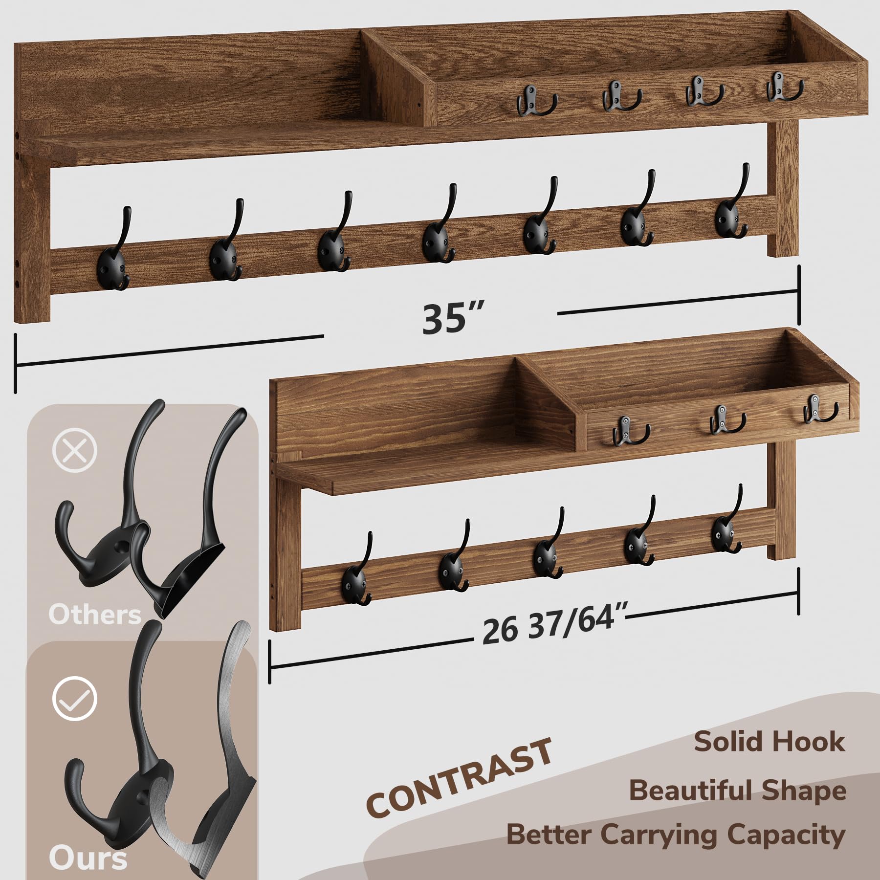 AMBIRD Coat Rack Wall Mount, 35 inch Large Wall Hooks with Shelf, Entryway Shelf with 7 Dual Coat