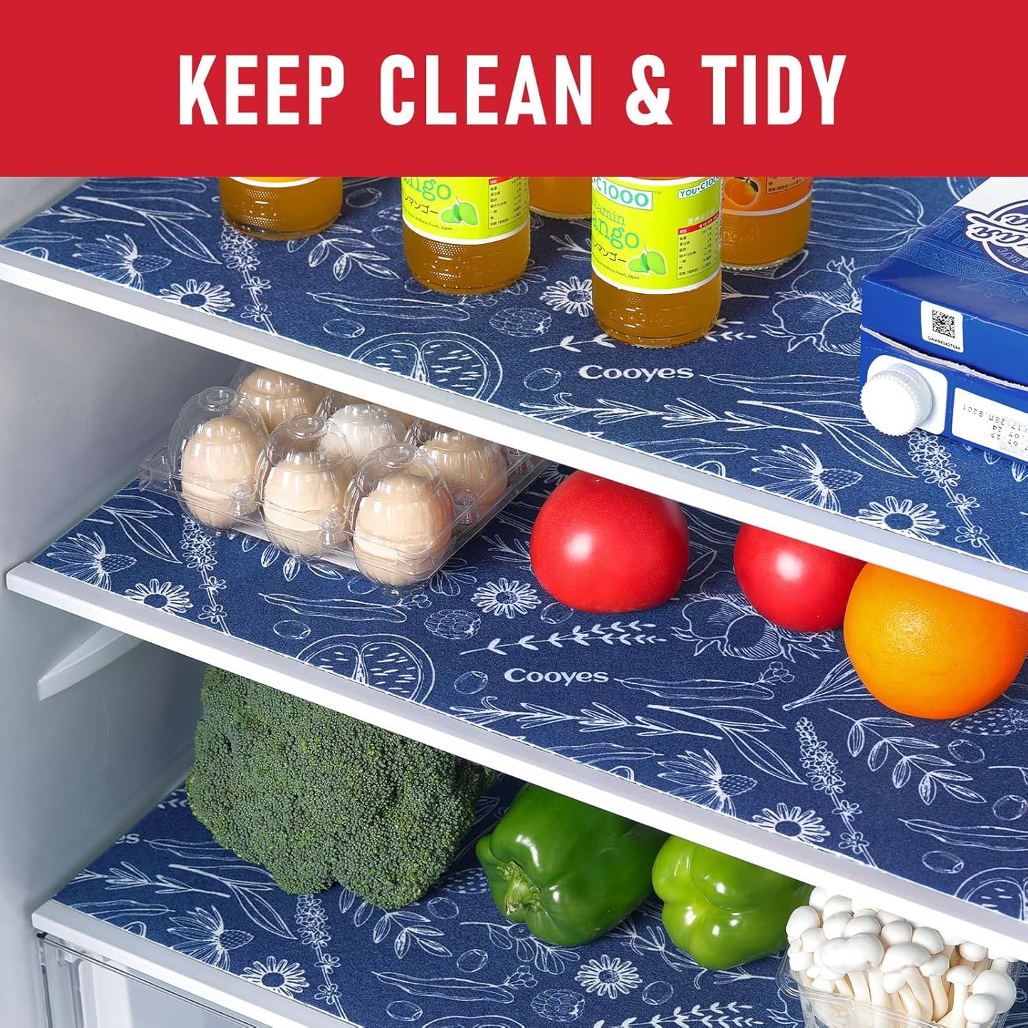 Cooyes 2 in 1 Shelf Liner for Refrigerator, 6 Pack, 12“ × 24”, Fridge Drawer & Shelf Liners for Kitchen Cabinets Non-Adhesive, Breathable Cloth Material, Keep Produce Fresh Longer