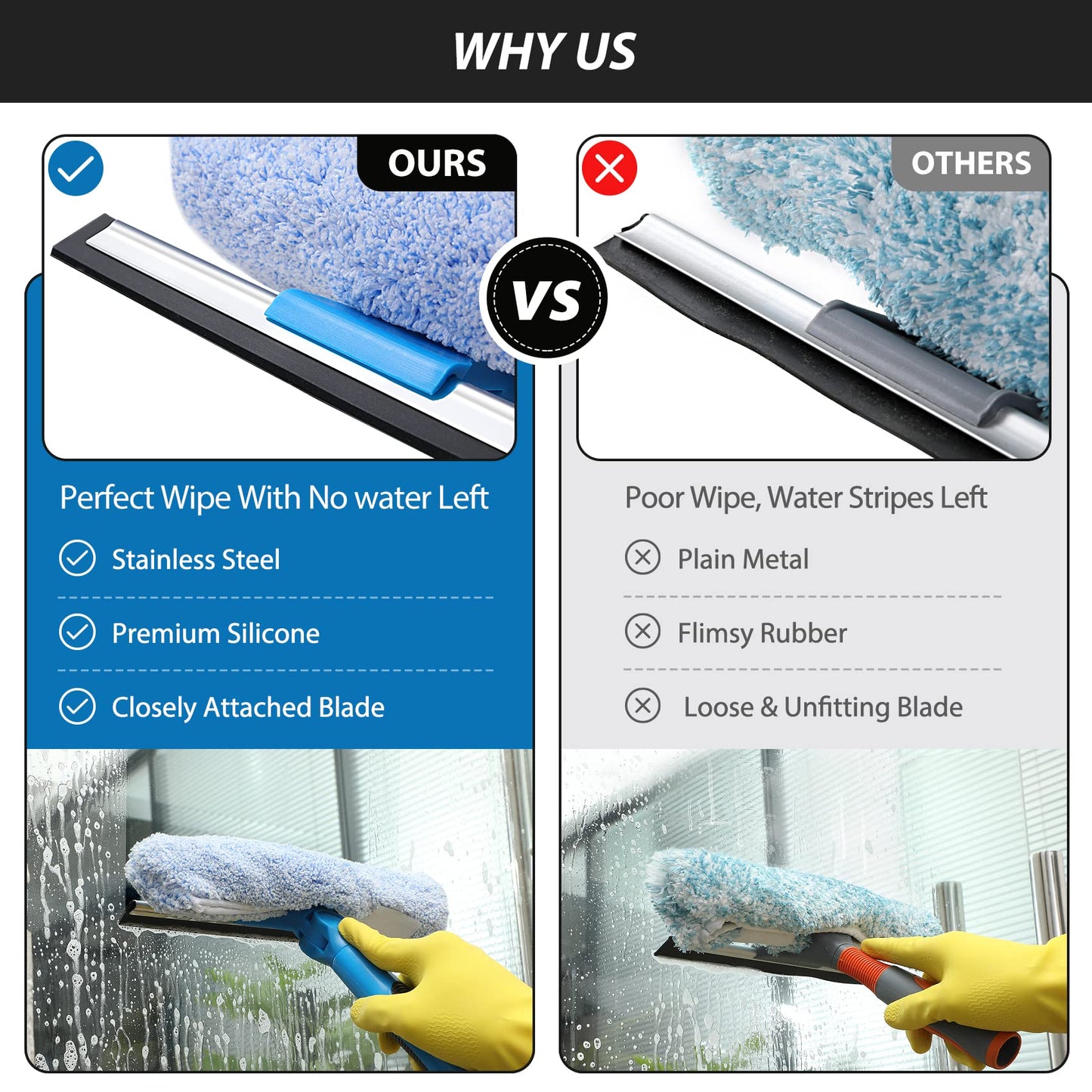 VITEVER Professional 69'' Window Squeegee Cleaner Tool with Extension Pole, 2-in-1 Squeegee for