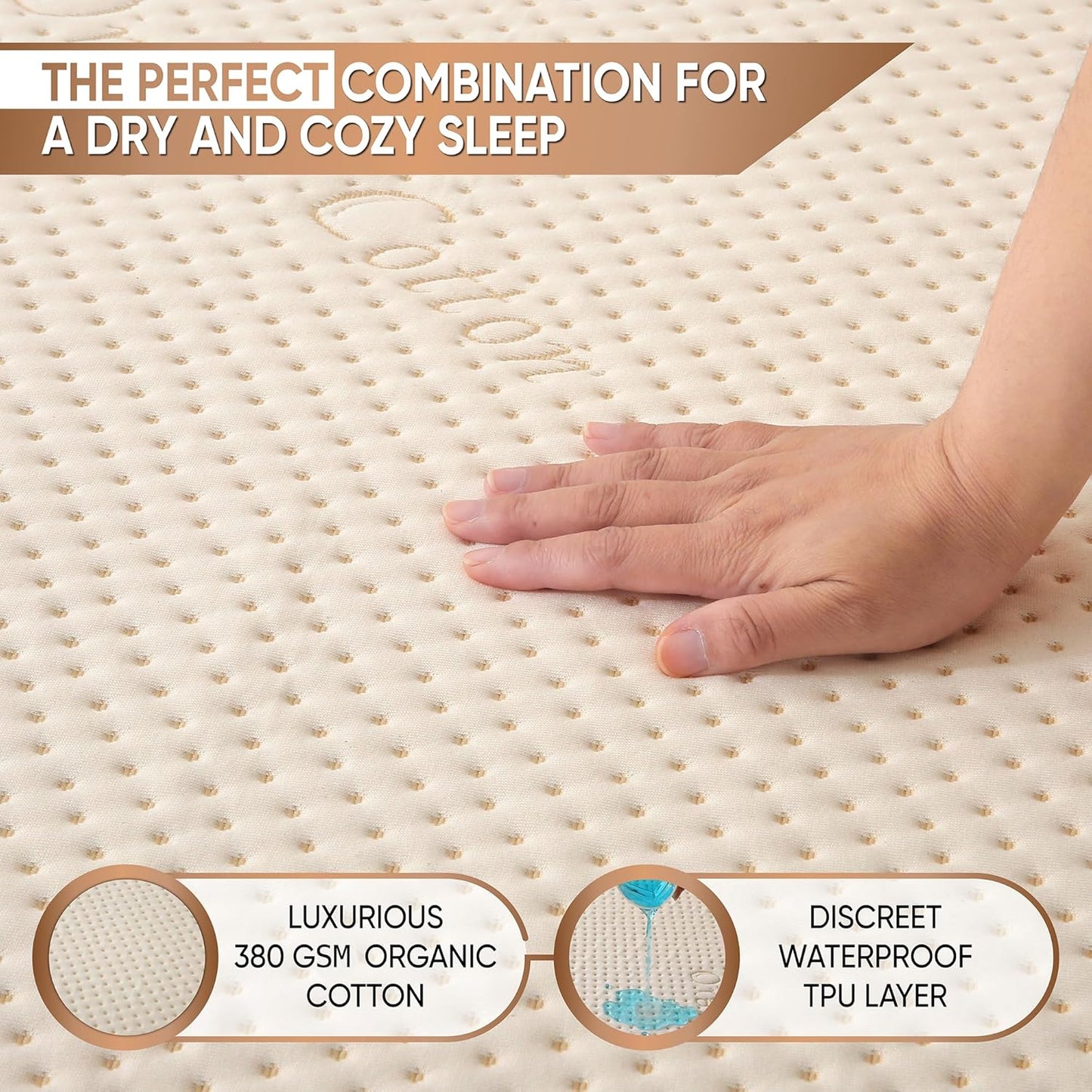 Luxury Waterproof Organic Mattress Protector Calif King - Organic Cotton Breathable Mattress Pad Cover - New 380 GSM Comfort - Deep Pocket - Jersey Cotton Skirt - Fitted Comfort