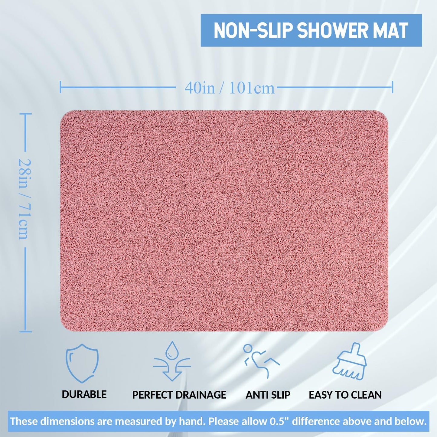 Non-Slip Bathtub Mat, Anti Slip Shower Mat, Fast Drying Bathtub Mats, Foot Scrubber Mat, Anti Slip Mat for Tub, Floor, Bathroom, Kitchen, Home, Hotel (Pink 40"×28")