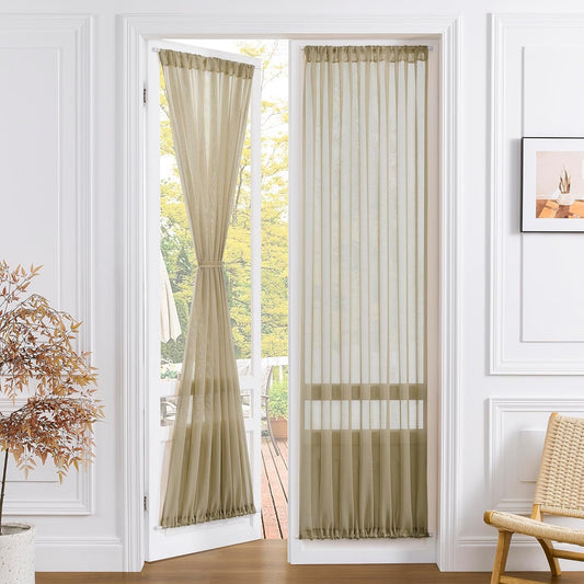 Tollpiz Sheer Linen Textured Curtain Sheers Doorway Light Filtering Voile French Door Rod Pocket Curtains Patio Glass Door, 25 x 80 inches Long, Taos Taupe, Set of 1 Panel