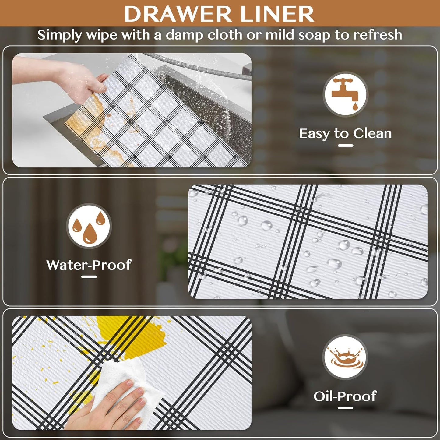 Non-Adhesive Shelf and Drawer Liner for Kitchen Cabinets, 12 in x 10FT Strong Non-Slip Cabinet Liners for Shelves, Refrigerator, Pantry Storage, Bathroom Closet, Easy to Clean, Stripes