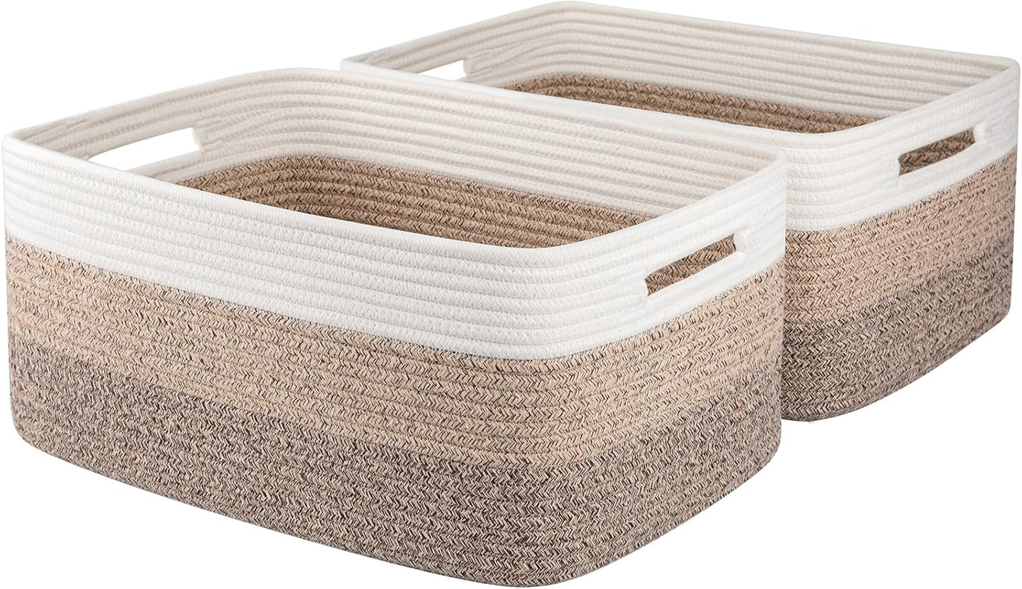 Large Storage Basket for Organizing, Woven Rope Basket for Shelves, Closet Organizer Bins for Clothes, Blanket, Toys, Baby Nursery Storage, 17.7" x 13" x 7.87", 2 Packs Gradient Yellow