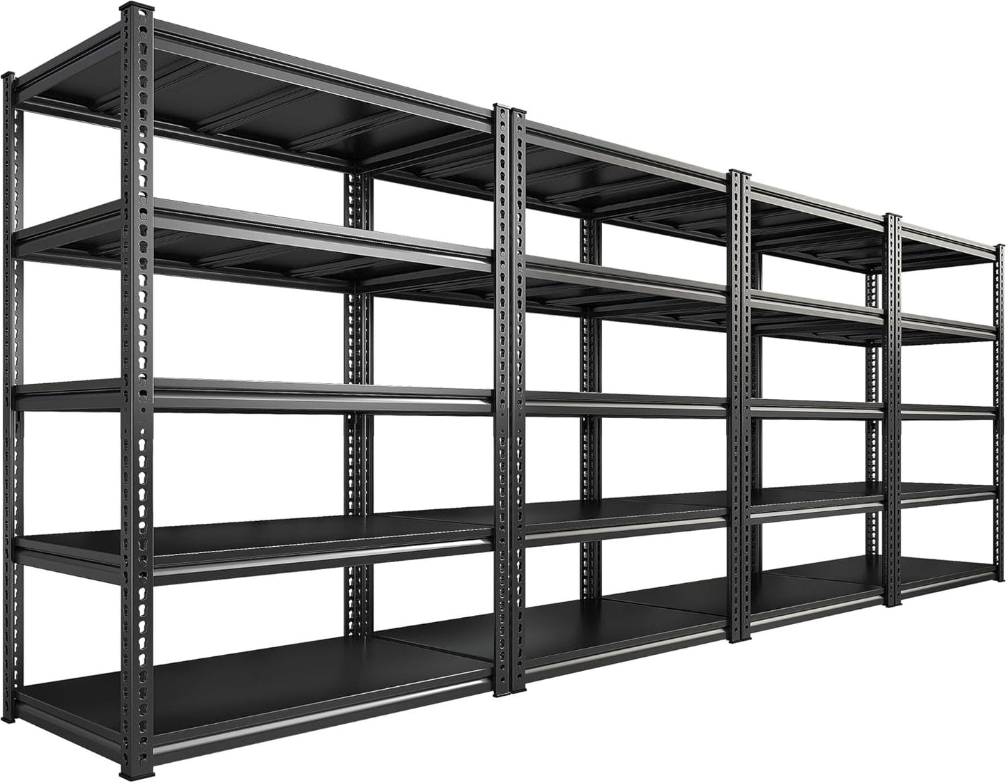 REIBII 72" H Garage Shelving Load 2500 LBS, Heavy Duty Storage Shelves, 5-Tier Adjustable Garage Shelves for Warehouse, Basement, 72" H x36 W x18 D, Black, 4 Pack