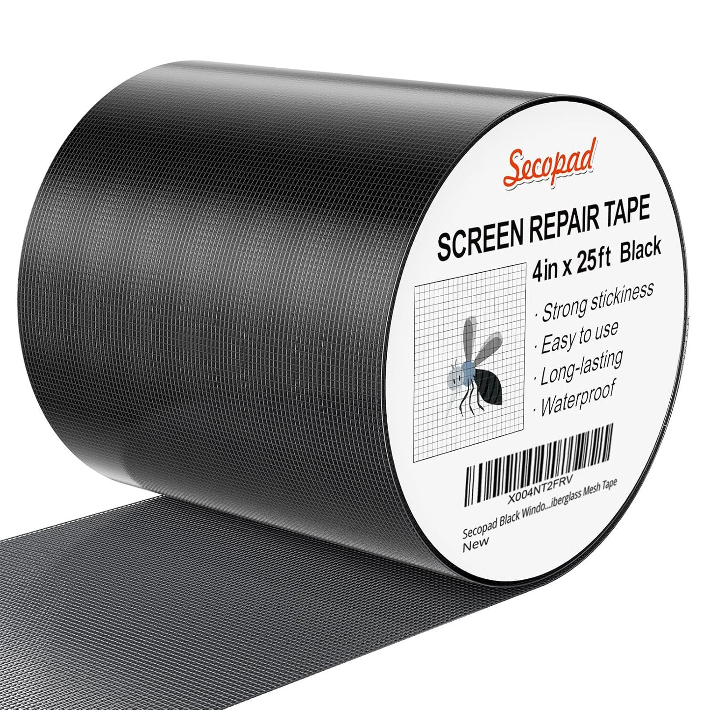 Black Window Screen Repair Tape, 4IN X 25FT (300IN) Screen Repair Kit for Windows or Doors, Strong Adhesive Patch Kit Fiberglass Mesh Tape