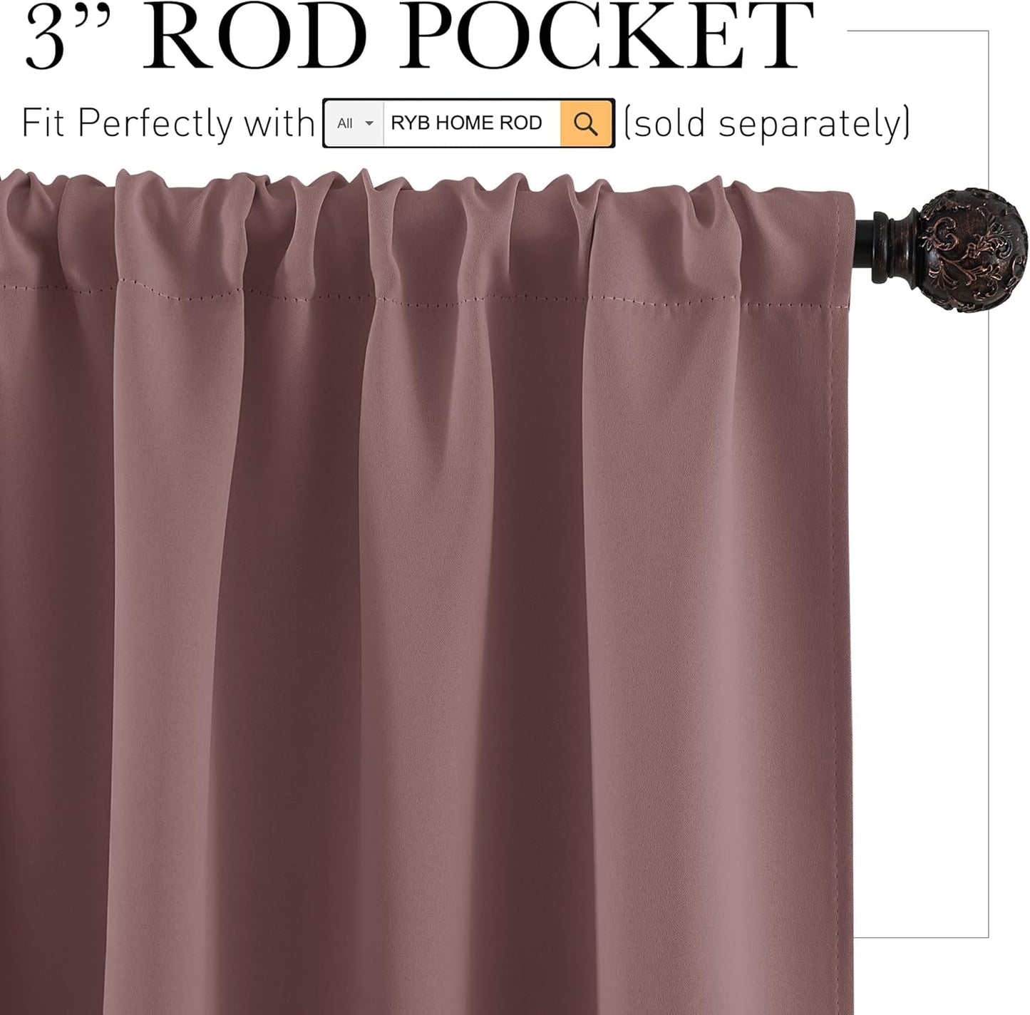 RYB HOME Small Curtains Blackout - Privacy Energy Efficiency Mini Curtains for Kids Bedroom RV Camper Windows Trailer Bathroom Kitchen Cabinet Door Window, W 29 x L 36, Wild Rose, 2 Panels