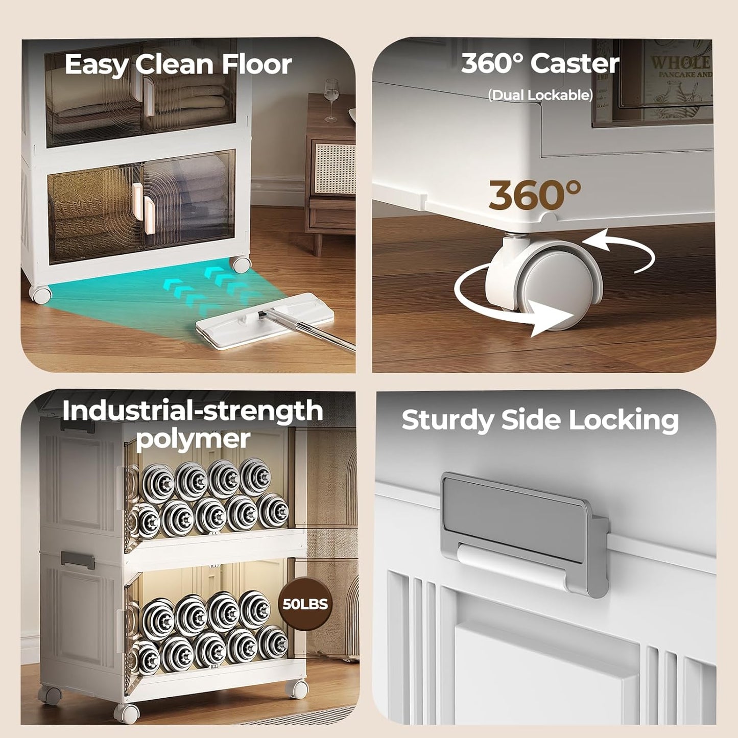 Elegant 2 Tiers Stackable Storage Bins for Home Organization, Moveable Plastic Storage Bins with Lids, Easy Assembled Storage Box for Closet Organizers and Storage Dorm 22" W x 12.4" D x 26" H