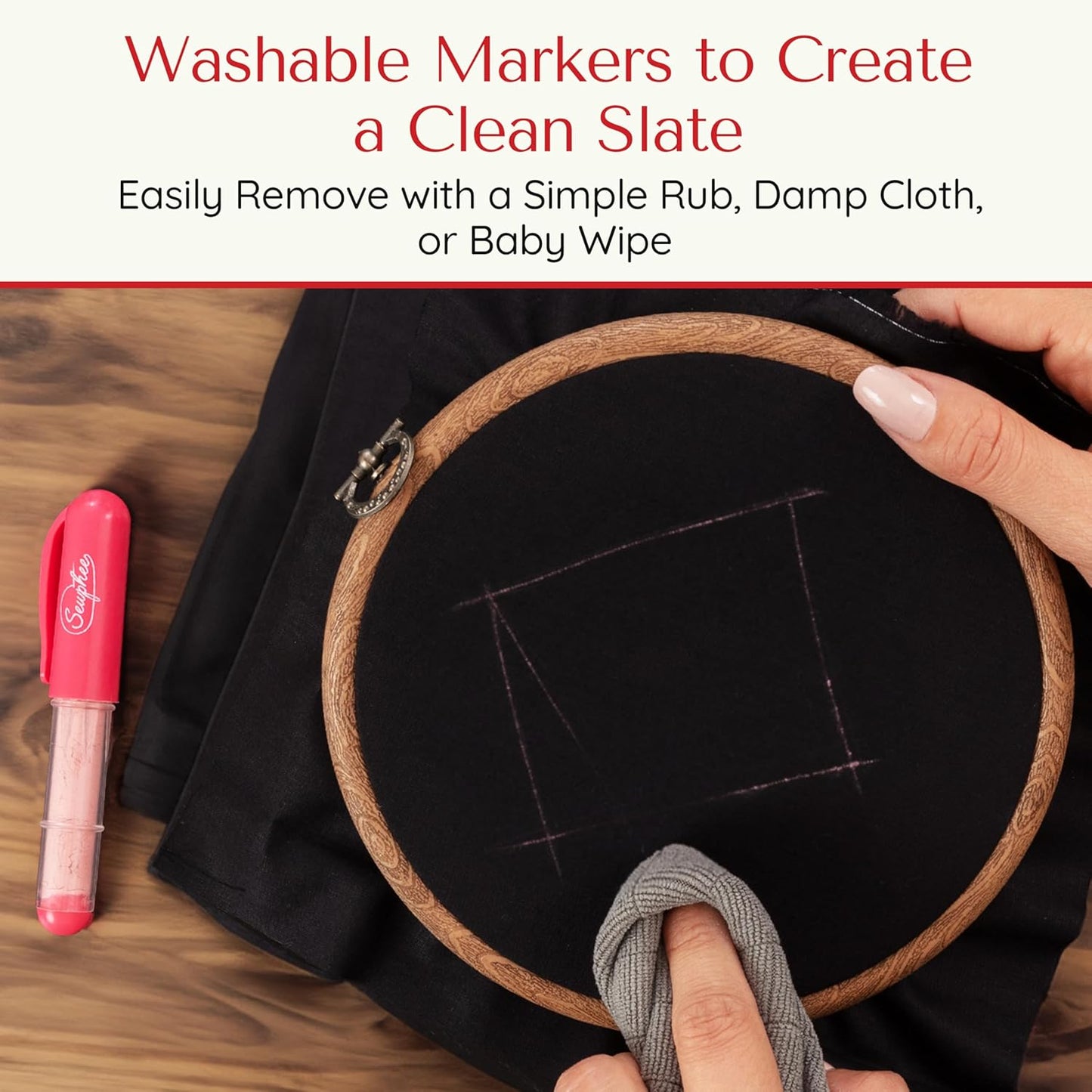 Fabric Markers for Sewing ??Ergonomic Tailors Chalk Pen with Improved Dosing Wheel for Sharp Lines - Washable Sewing Chalk Marking Pens that are Compatible with Most Fabrics - Pink 1 Pack