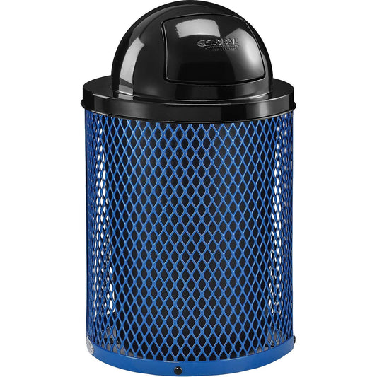 Global Industrial 36 Gallon Outdoor Steel Trash Can with Dome Lid, Plastic Liner and Anchor Kit