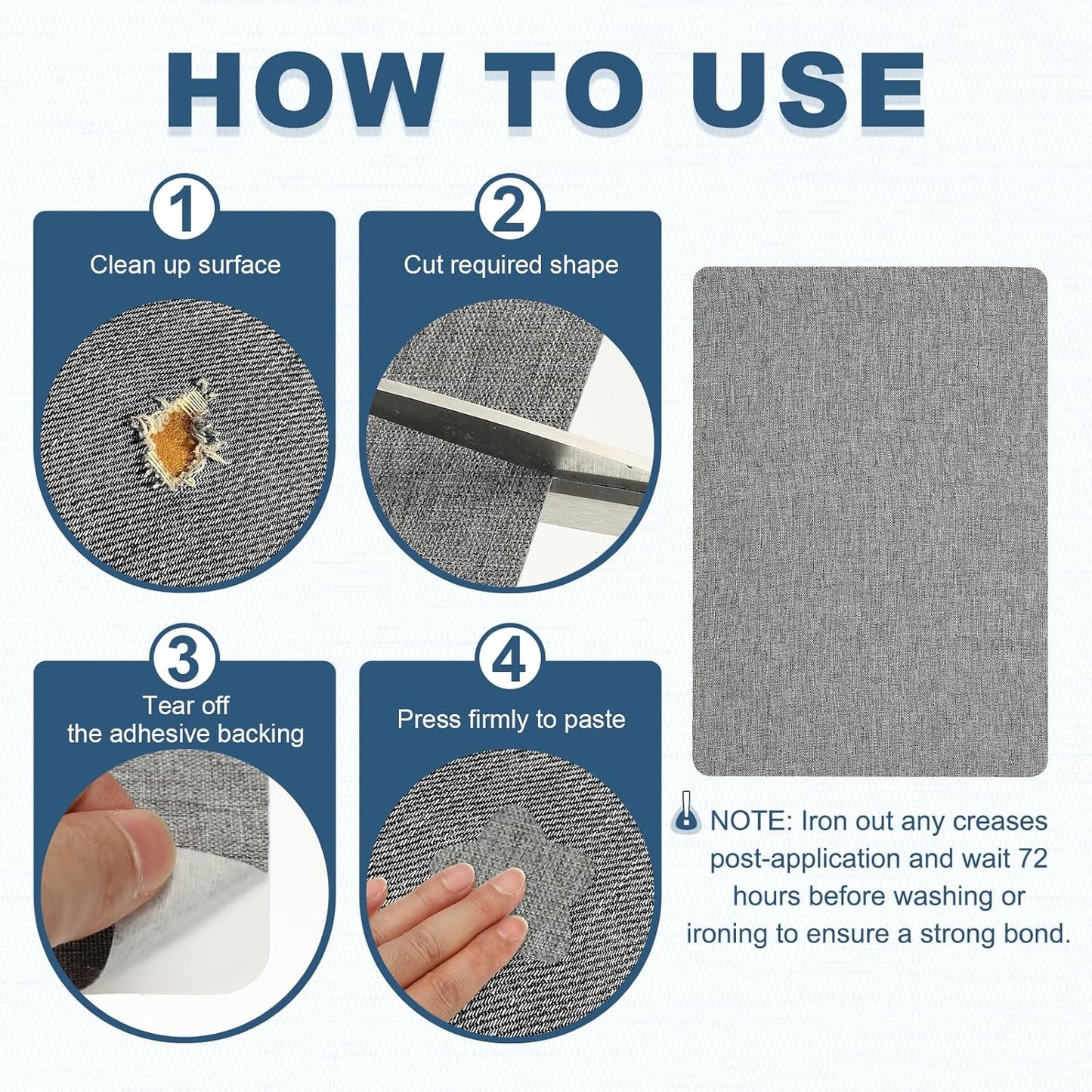 PATIKIL 8x11 Inch Linen Repair Patches, 2Pcs Self-Adhesive Fabric Patch for Sofas Tote Bags Furniture Car Seats Clothes Tents, Light Gray