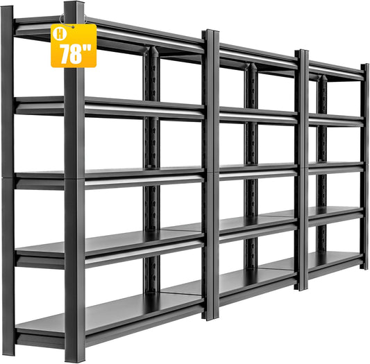 3pieces Garage Shelving,5 Tier 72"X47.2"X23.6"Inches,Storage Shelves Heavy Duty Thickened Metal