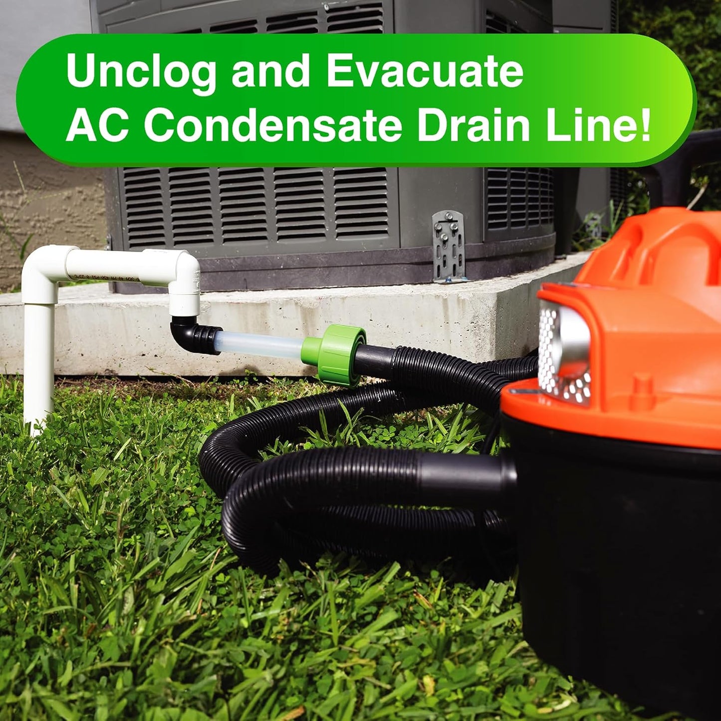 AC Drain Line Cleaner Adapter Evacuates & Unclog AC Drain Line - HVAC to PVC AC Drain Line Cleaner Tool - Universal Fit AC Drain Line Unclogger - AC Drain Line Cleaning Tool - Clear Visibility