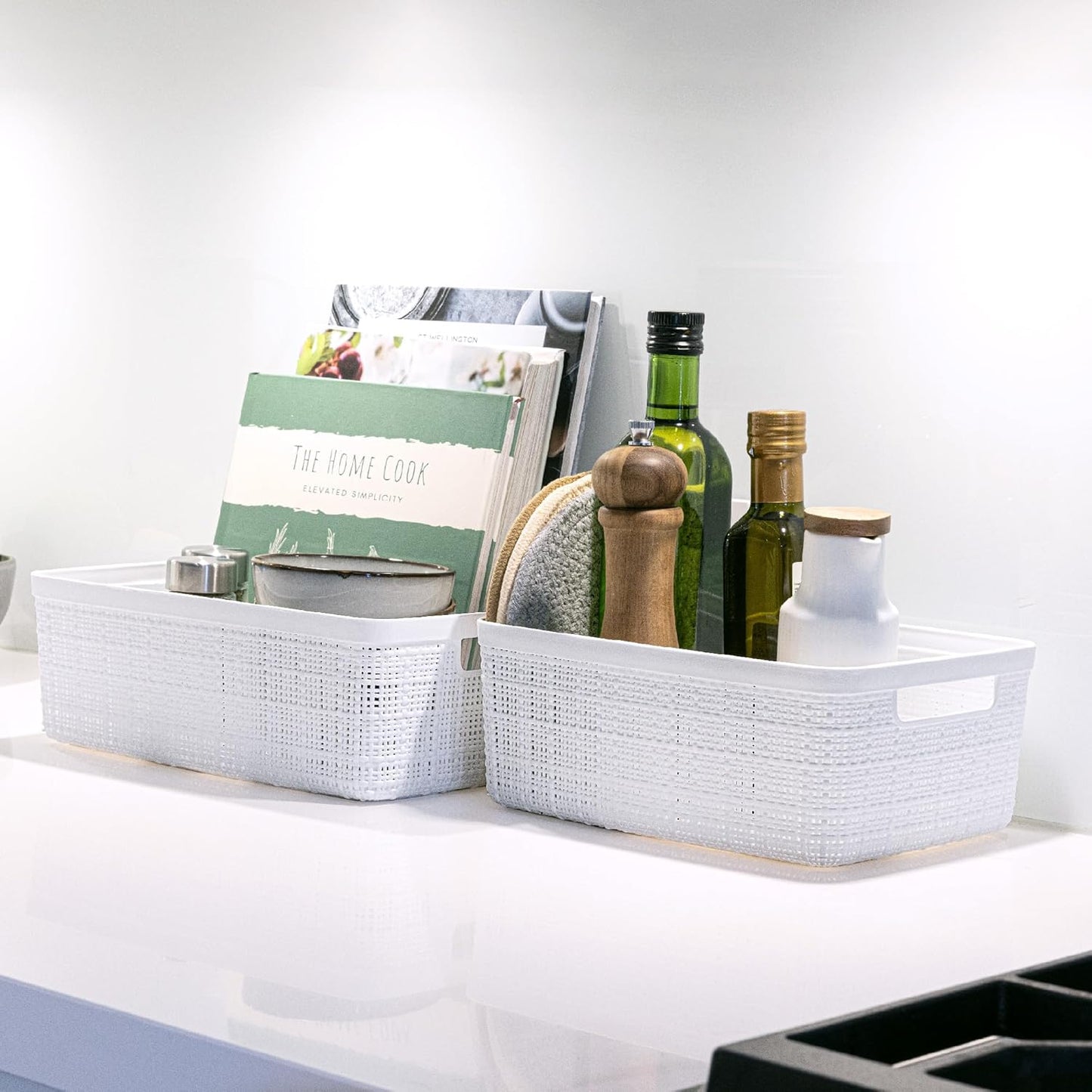 Curver Set of 8 Jute Small Decorative Plastic Organization and Storage Baskets, Perfect Bins for Home Office, Closet Shelves, Kitchen Pantry and All Bedroom Essentials