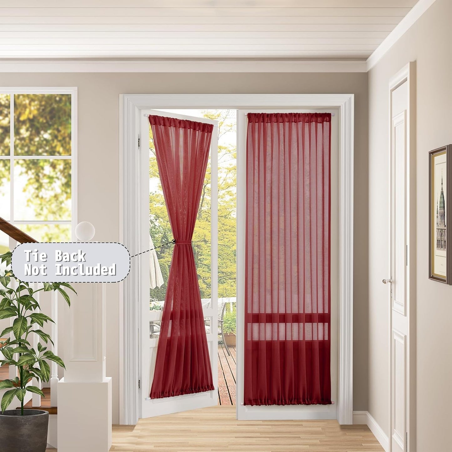 Tollpiz Sheer Curtains Closet Linen Textured Curtain Sheers Doorway Light Filtering Voile Patio Glass Door Rod Pocket Curtains French Door, 54 x 80 inches Long, Burgundy Red, Set of 1 Panel