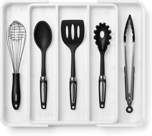 SMIRLY Silverware Drawer Organizer – Bamboo Kitchen Drawer Organizer, Adjustable Utensil Holder and Cutlery Tray, Drawer Dividers for Flatware and Kitchen Utensils