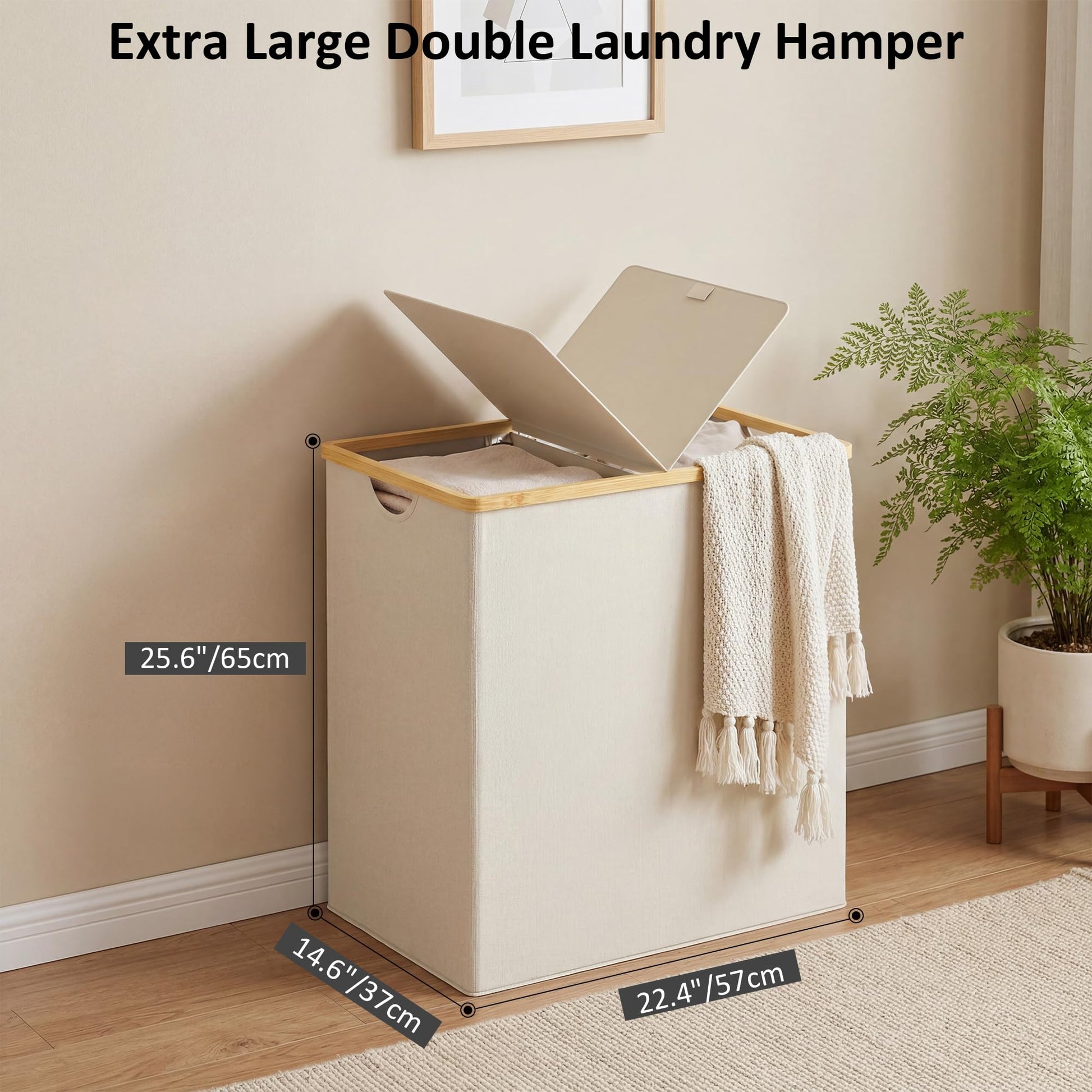 efluky Laundry Hamper with Lid, Double Laundry Basket with 2 Removable Bags, 2 Section Laundry Bin