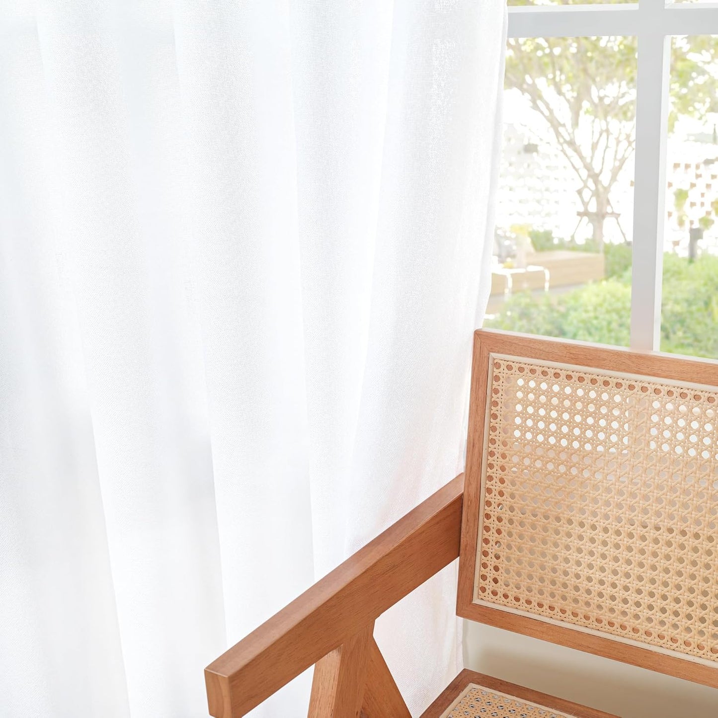 YoungsTex White Linen Curtains for Kitchen Window Over Sink - Small Half Window Drapes Semi Sheer with Back Tab for Front Door Cafe, 2 Panels, 30 X 40 Inch