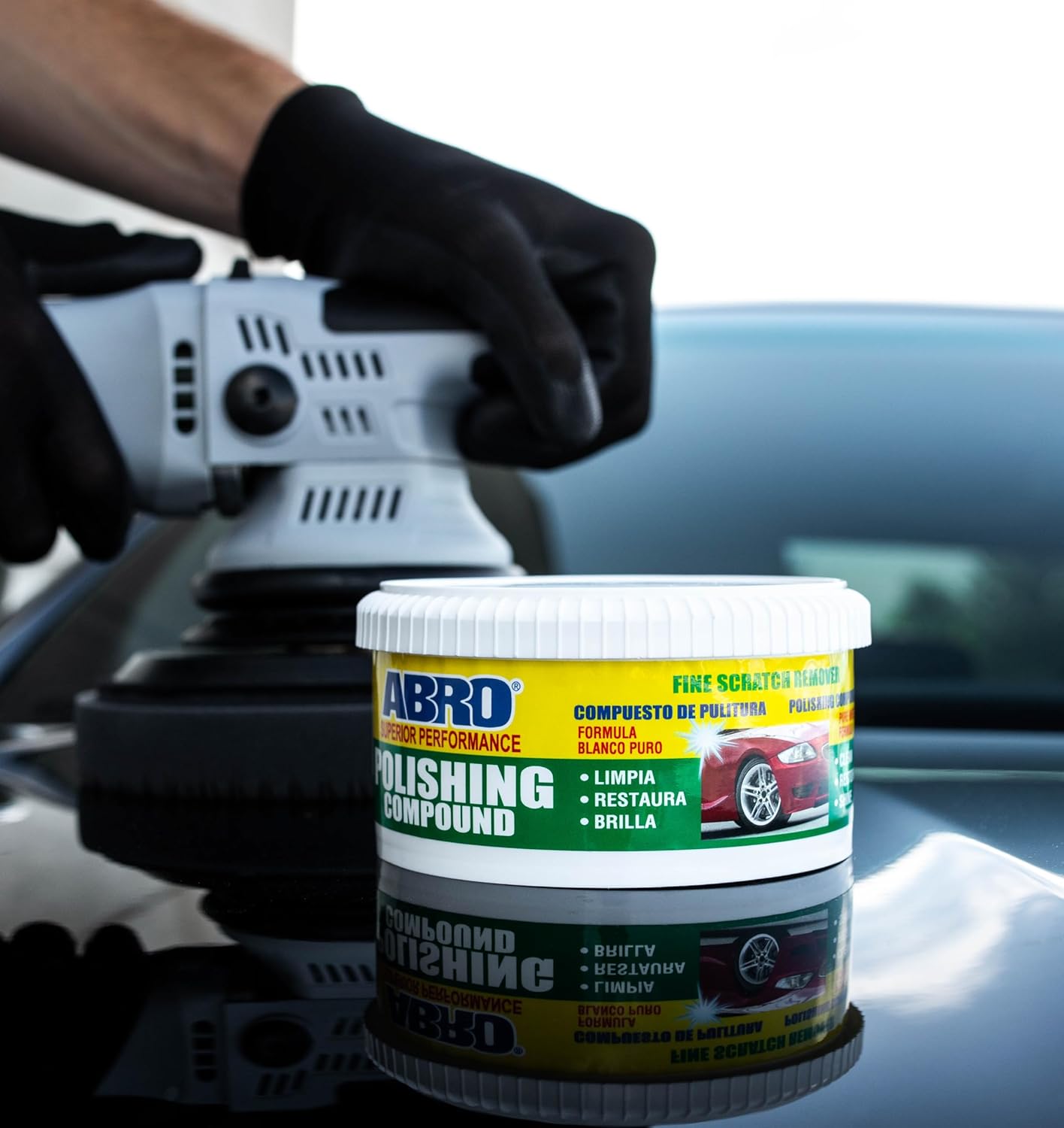 ABRO Superior Performance Polishing Compound, 10 oz., High-tech Shine Car Scratch Remover for Vehicles, Restorers Swirls and Scratches, Buffing Compound for Oxidized Finishes, Smooth, Reflect, Clean