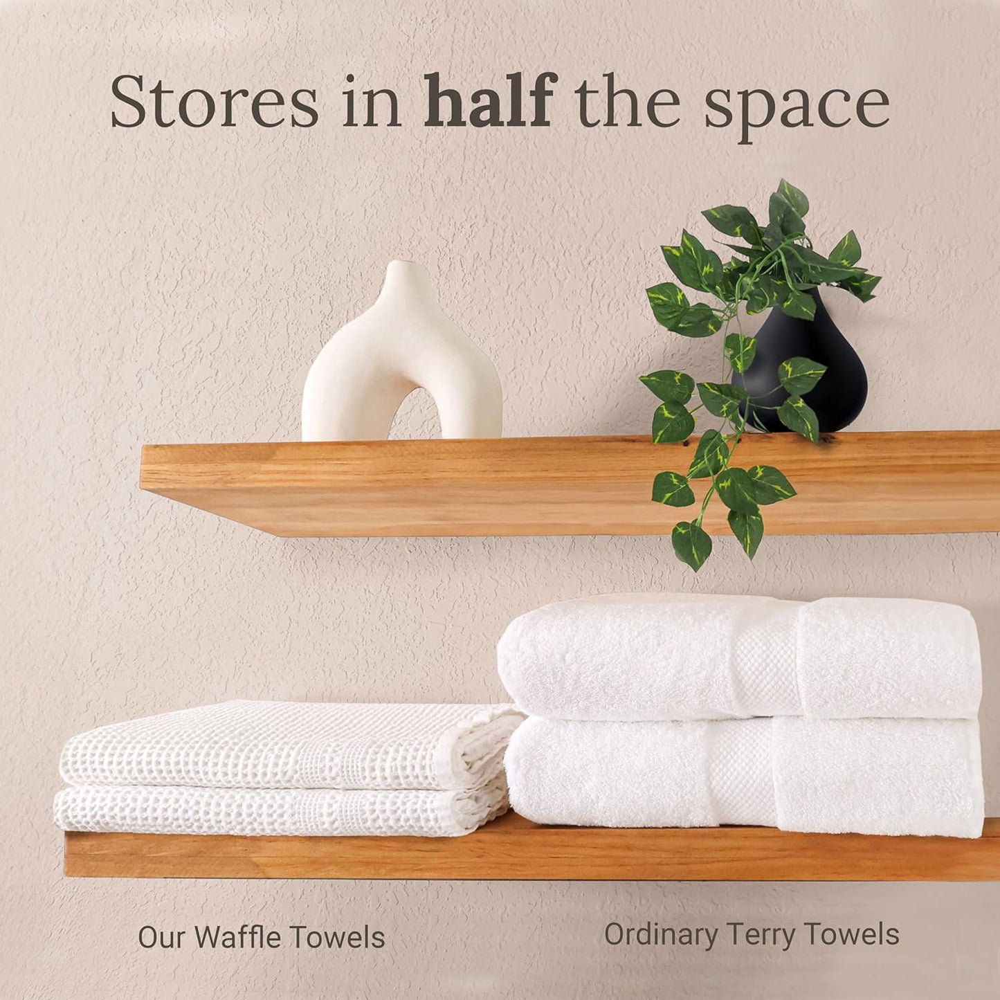 GILDEN TREE Waffle Towels for Bathroom, 100% Cotton Quick Dry Towel, Waffle Bath Towels Large, Absorbent Lightweight Travel Towel, Bath Towels Set of 2, Classic Style (Stone)