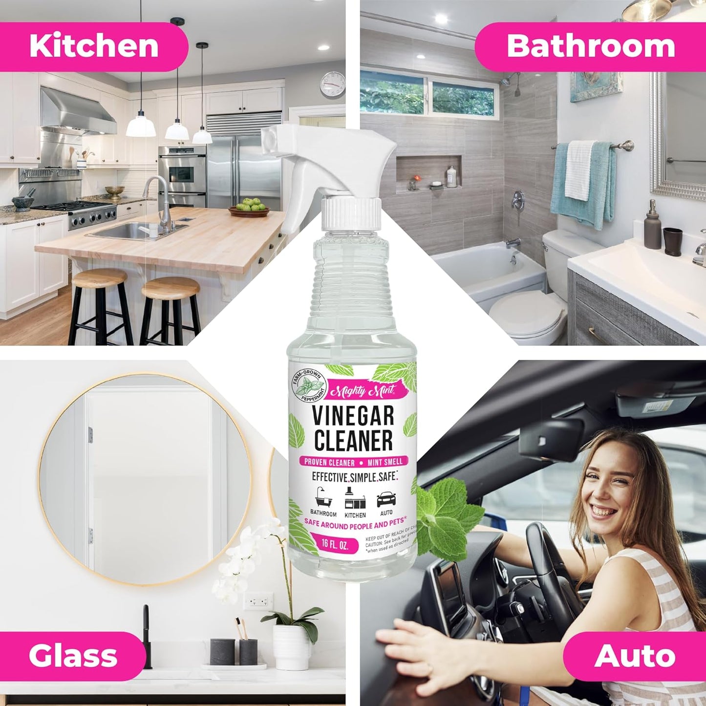 Mighty Mint Vinegar Cleaner, All-Purpose Spray, Natural Spearmint Scent, 16oz - 2 Pack