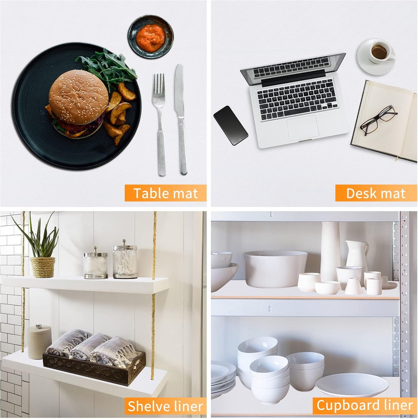 Kitchen Shelf Liner Drawer Liners, Non-Adhesive Refrigerator Liners Waterproof Fridge Mats with Strong Durable Kitchen Cabinets Mat for Drawers, Shelves, Pantry White