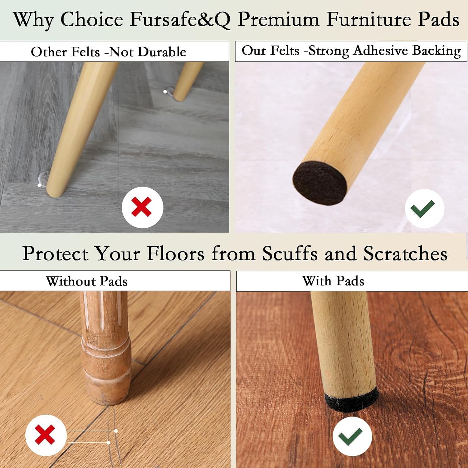 Fursafe&Q Felt Furniture Pads, Furniture Felt Pads for Hardwood Floors -Self Adhesive Chair Leg