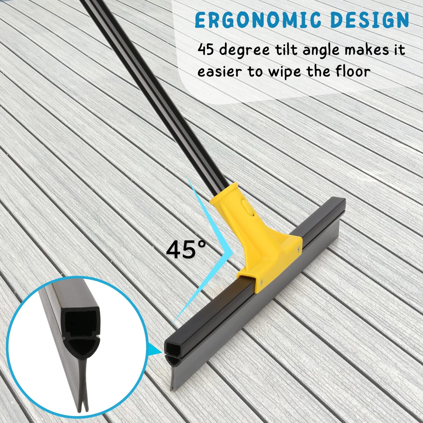 Squeegee Broom for Floor, 18'' Heavy Duty Rubber Wiper with 60'' Long Handle for Bathroom Tile
