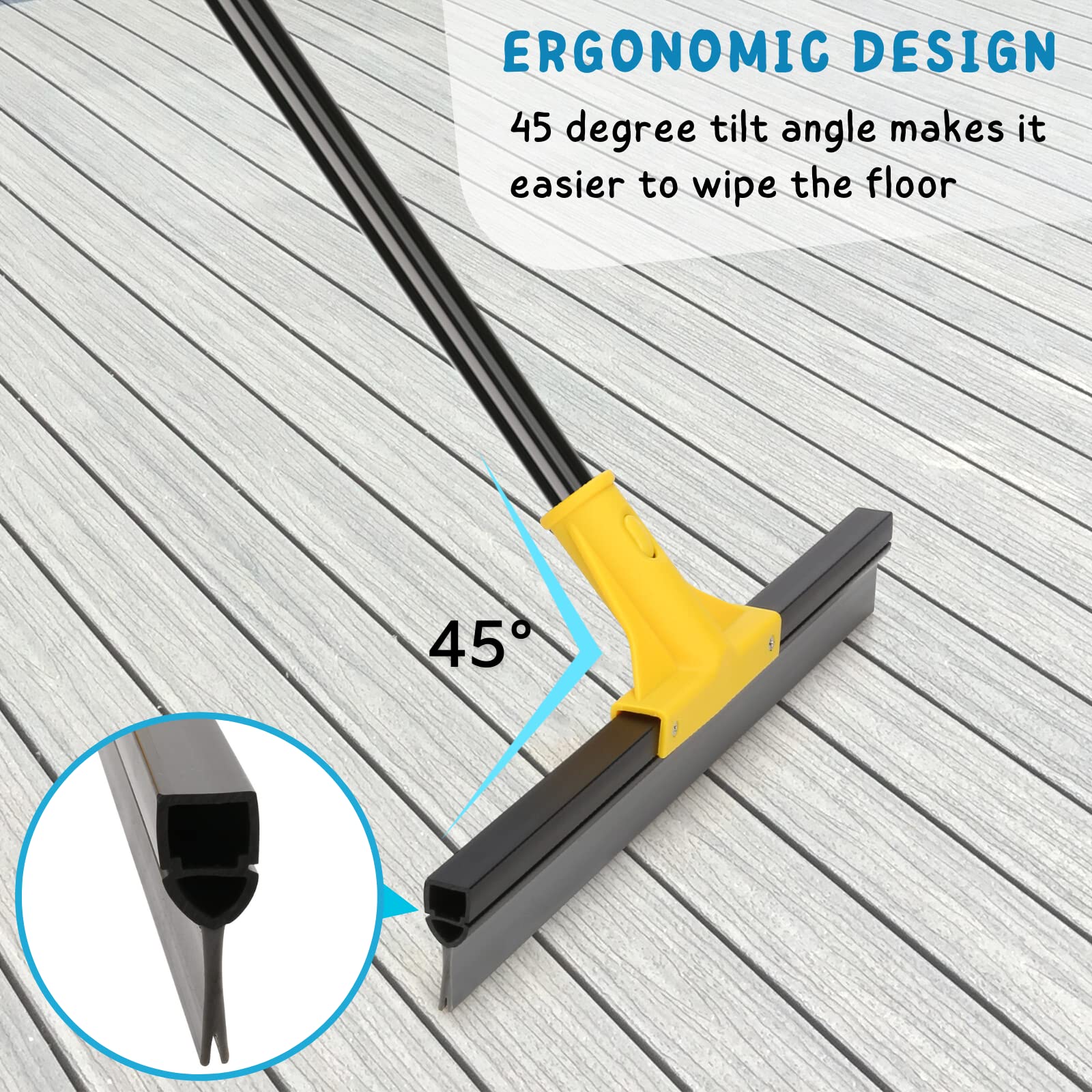 Squeegee Broom for Floor, 18'' Heavy Duty Rubber Wiper with 60'' Long Handle for Bathroom Tile
