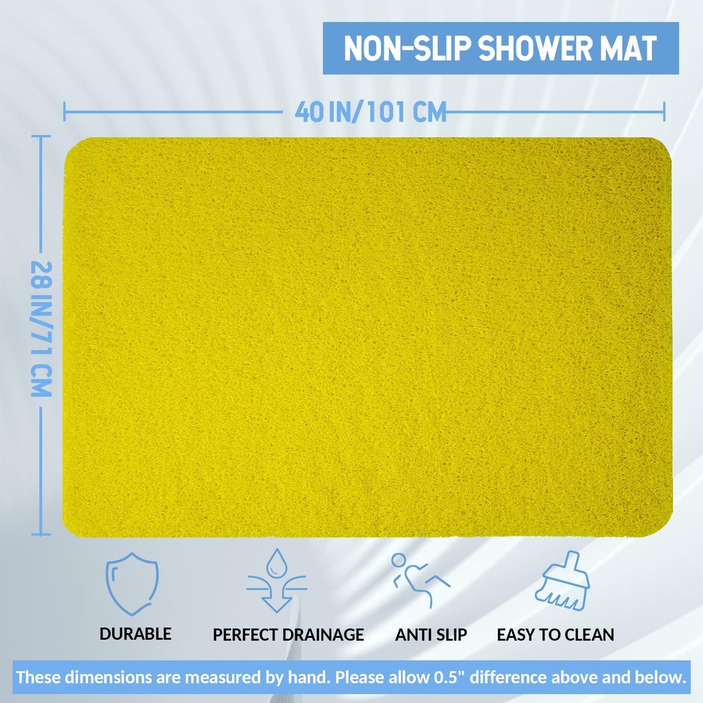 Non-Slip Bathtub Mat, Anti Slip Shower Mat, Fast Drying Bathtub Mats, Foot Scrubber Mat, Anti Slip Mat for Tub, Floor, Bathroom, Kitchen, Home, Hotel (Yellow 40"×28")