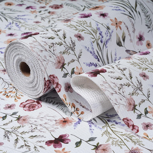 Floral Shelf and Drawer Liner for Kitchen Cabinets,12IN x 20FT Non-Adhesive and Strong Non-Slip Cabinet Drawer Liners for Kitchen Shelf, Waterproof Cupboard Liners,Easy to Clean