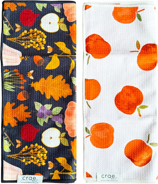 2 Double Sided Microfiber Hand Towels, 17x27 Inches Waffle Design Kitchen Towels Set, Durable & Soft Fast Drying Hand Wash Cloth and Dishcloth for Everyday Use at Home (Jonny & Gather- Blue/Multi)