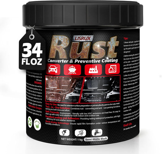4-in-1 Rust Converter & Metal Primer, 34 Fl Oz Black Rust Inhibitor Paint for Metal, Automotive