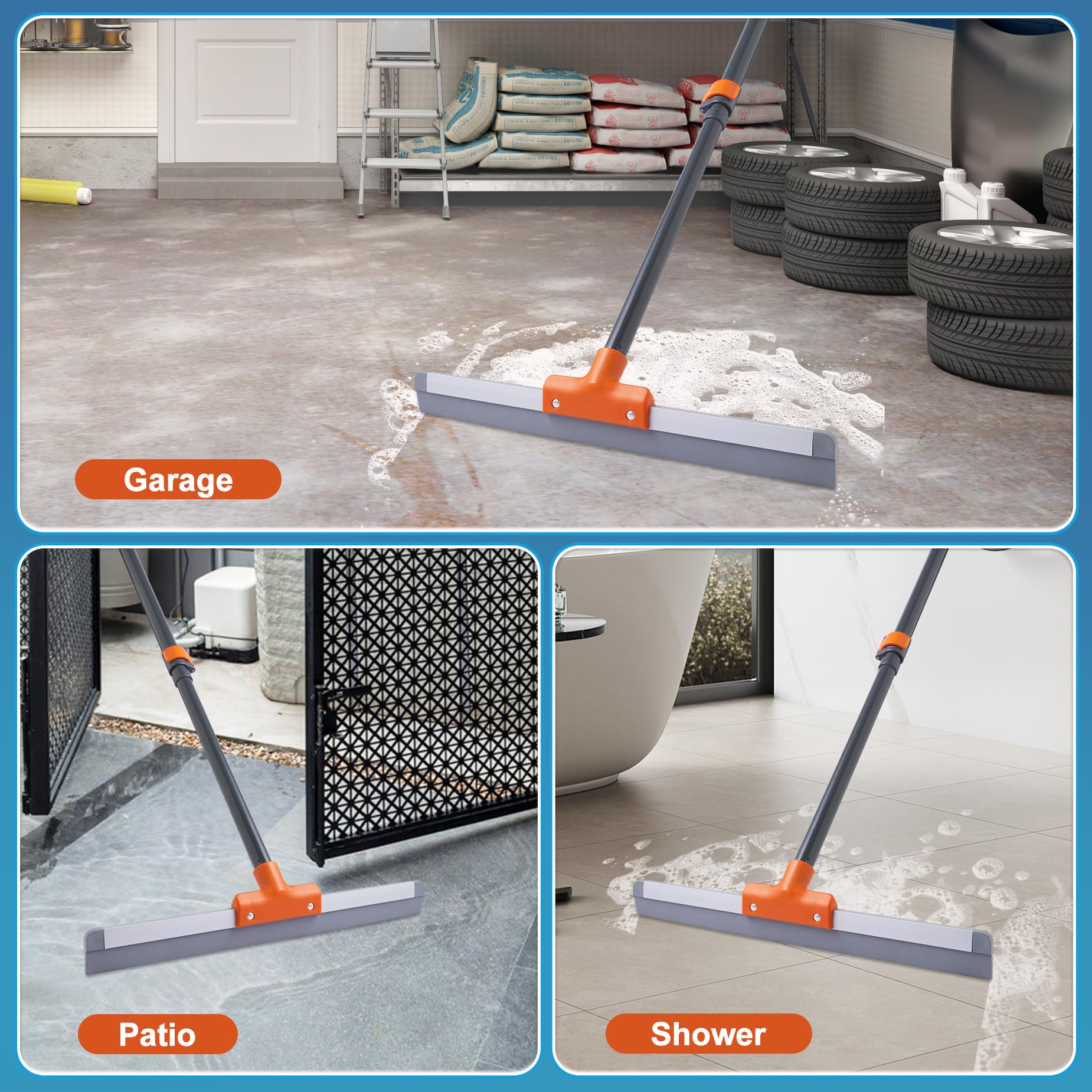 CLEANHOME Rubber Floor Squeegee with Extendable Long Handle
