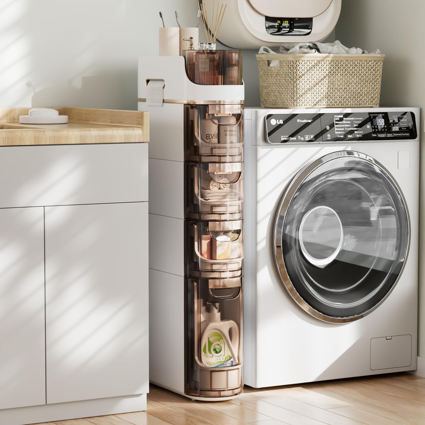 VECELO 4-Tier Slim Bathroom Storage Cabinet with Wheels, Skinny Bathroom Storage Cabinet with