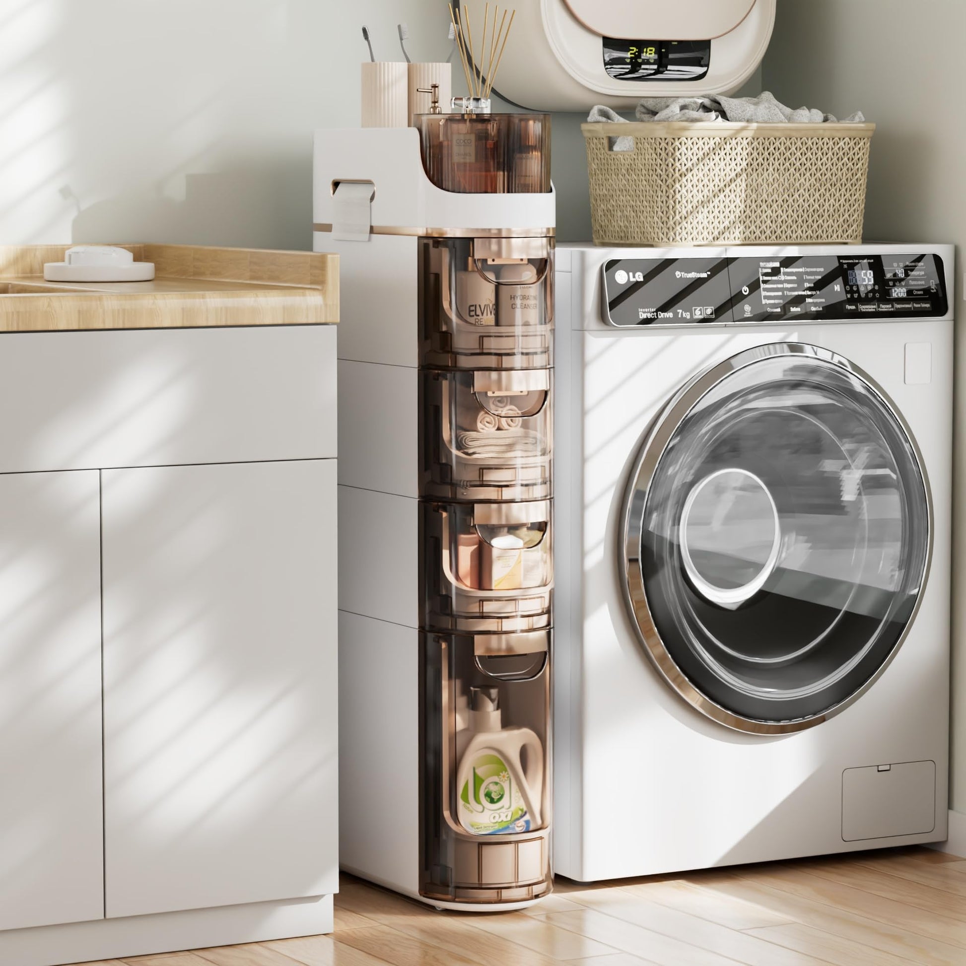 VECELO 4-Tier Slim Bathroom Storage Cabinet with Wheels, Skinny Bathroom Storage Cabinet with