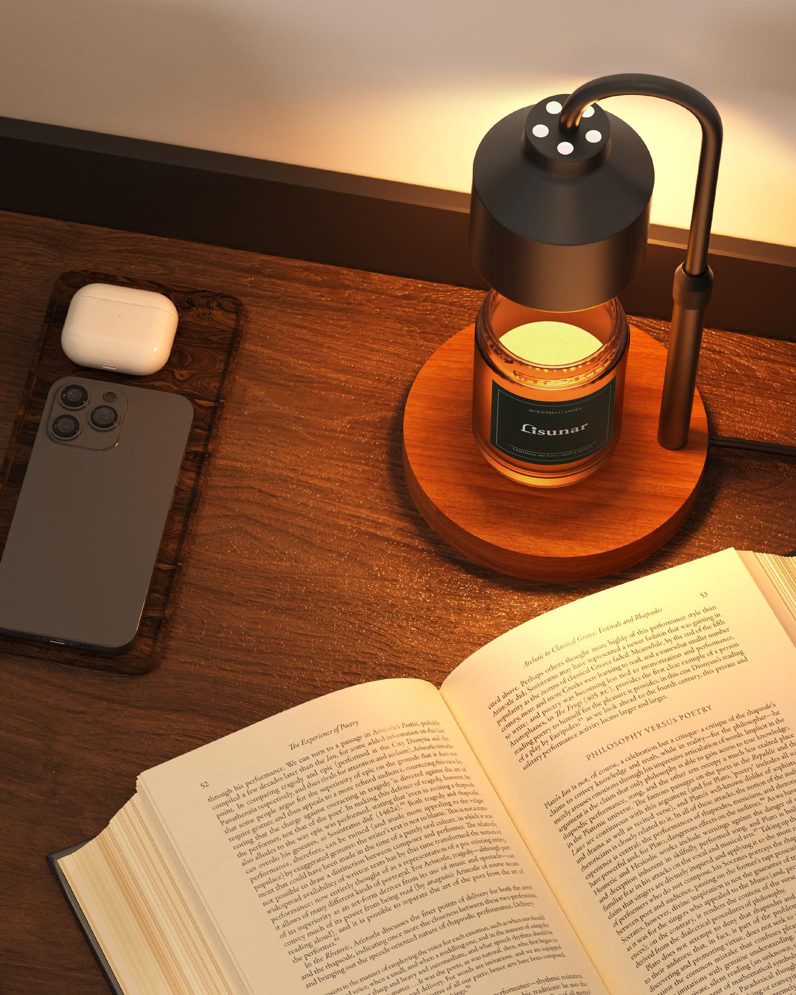 LISUNAR Electric Candle Warmer Lamp Black, Candle Lamp Warmer with Timer, Wax Warmer Lamp for Jar