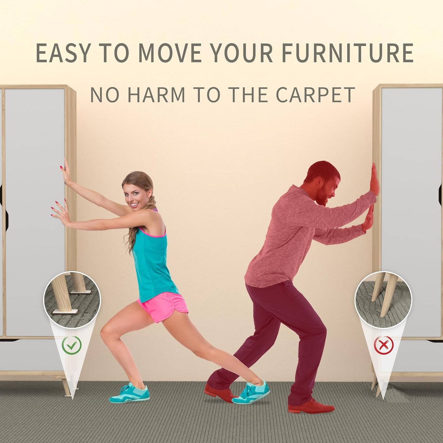 Yelanon Furniture Sliders - 16 pcs-3 1/2” Square Furniture Sliders for Carpet Furniture Pads Hardwoods Floors, Heavy Duty Furniture Movers Sliders,Furniture Moving Pads, Carpet Protectors