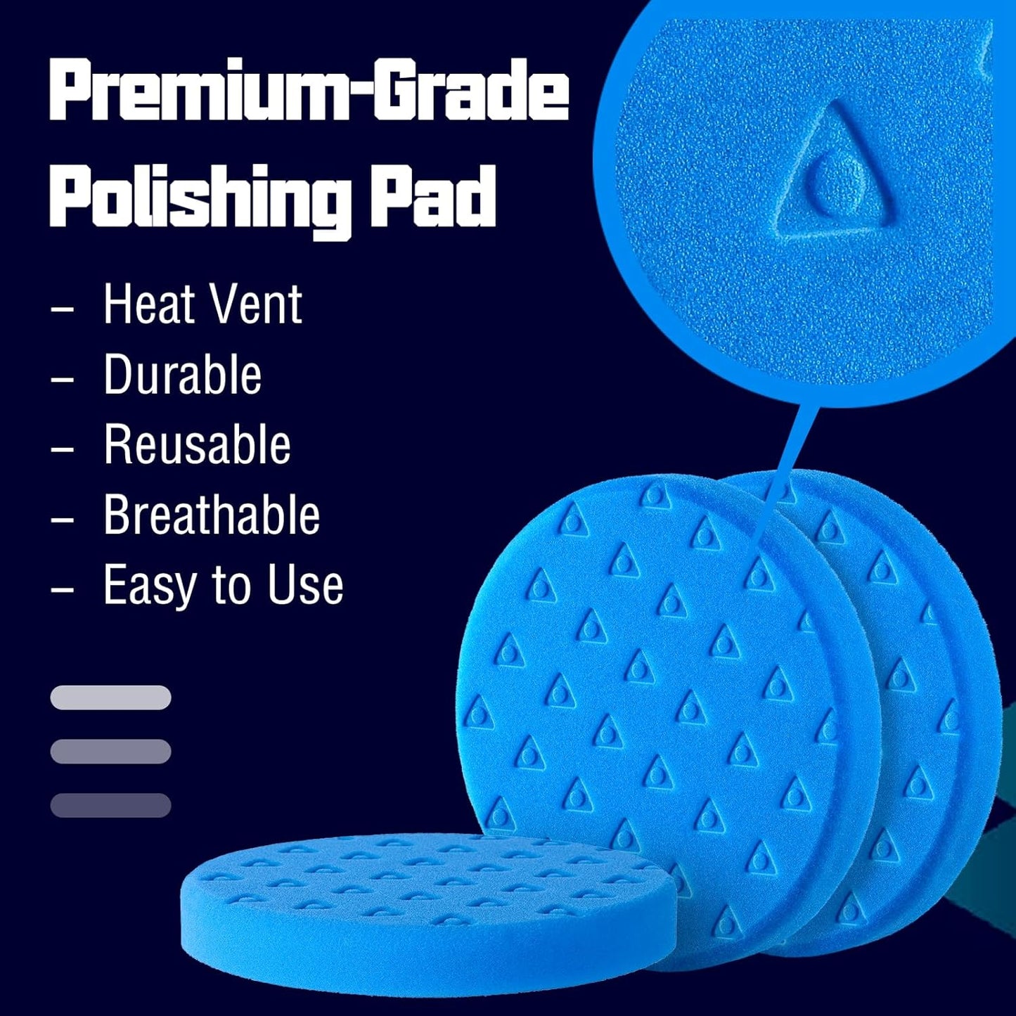 6 Inch Polishing Pad - 3Pcs Blue Polishing Pad - 6.5 Inch Face for 6 Inch 150mm Backing Plate - High-Density Buffing Sponge Pads for Car Buffer Polisher Compounding, Polishing & Waxing