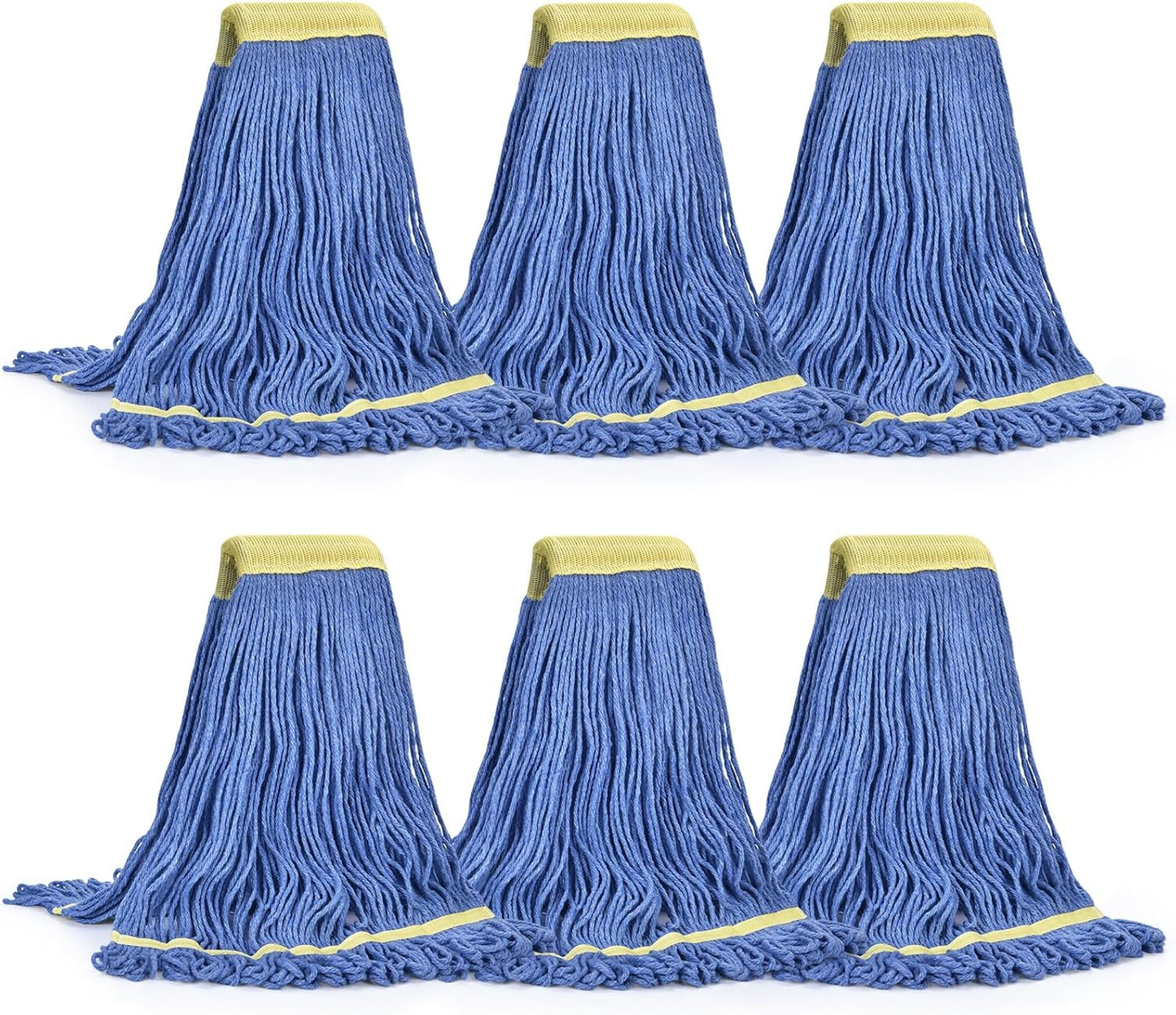 Matthew Cleaning Commercial Mop Head Replacement, 5 Inch Wide Headband, Looped End Cotton Blend String Wet Mops for Floor Cleaning, 24 oz Large, 6-Pack Blue