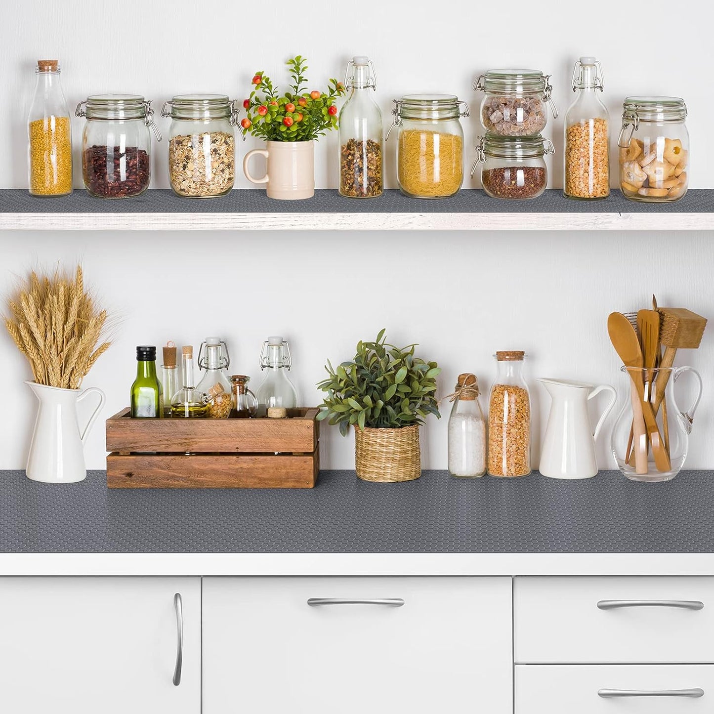 Shelf Liners for Kitchen Cabinets Non-Slip Drawer Liner Non Adhesive Cupboard Mat EVA Material Refrigerator Mats Fridge Liner Washable for Shoerack, Storage and Desks 23.6 x 157.4 Inches