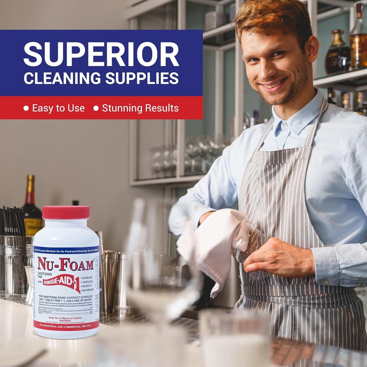 Nu-Foam Sanitizing Tablets for Bar Glassware – Superior Rinse Aid - Hand Washing Bar, Tavern, Brewery Supplies - Spotless Serving Glasses - 6 Jars 600 Tablets/ 3600 Quarts (6 Pack 600 Tablets)