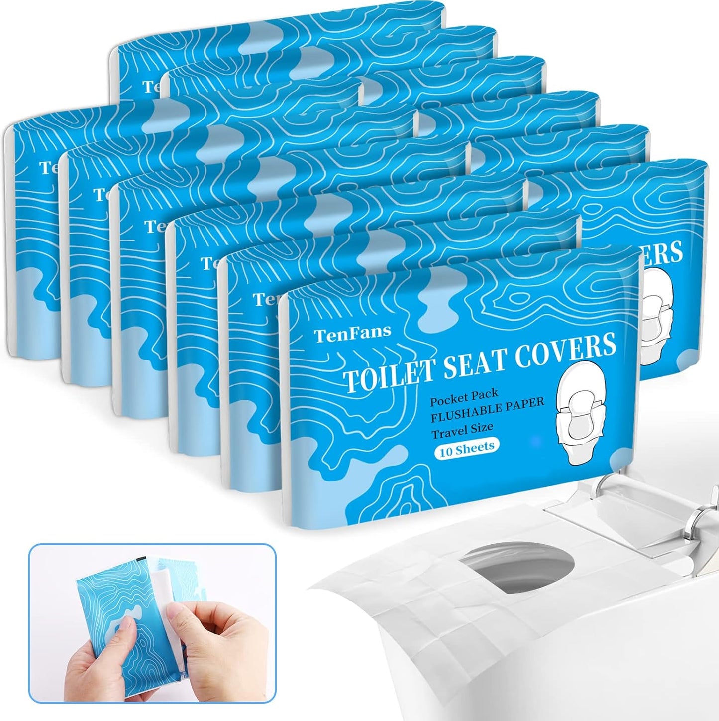 TenFans Flushable Water-Soluble Toilet Seat Covers (120 Pack) - Disposable Toilet Paper Liners for Kids Potty Training, Adults & Travelers - Public Restroom & Camping Essentials