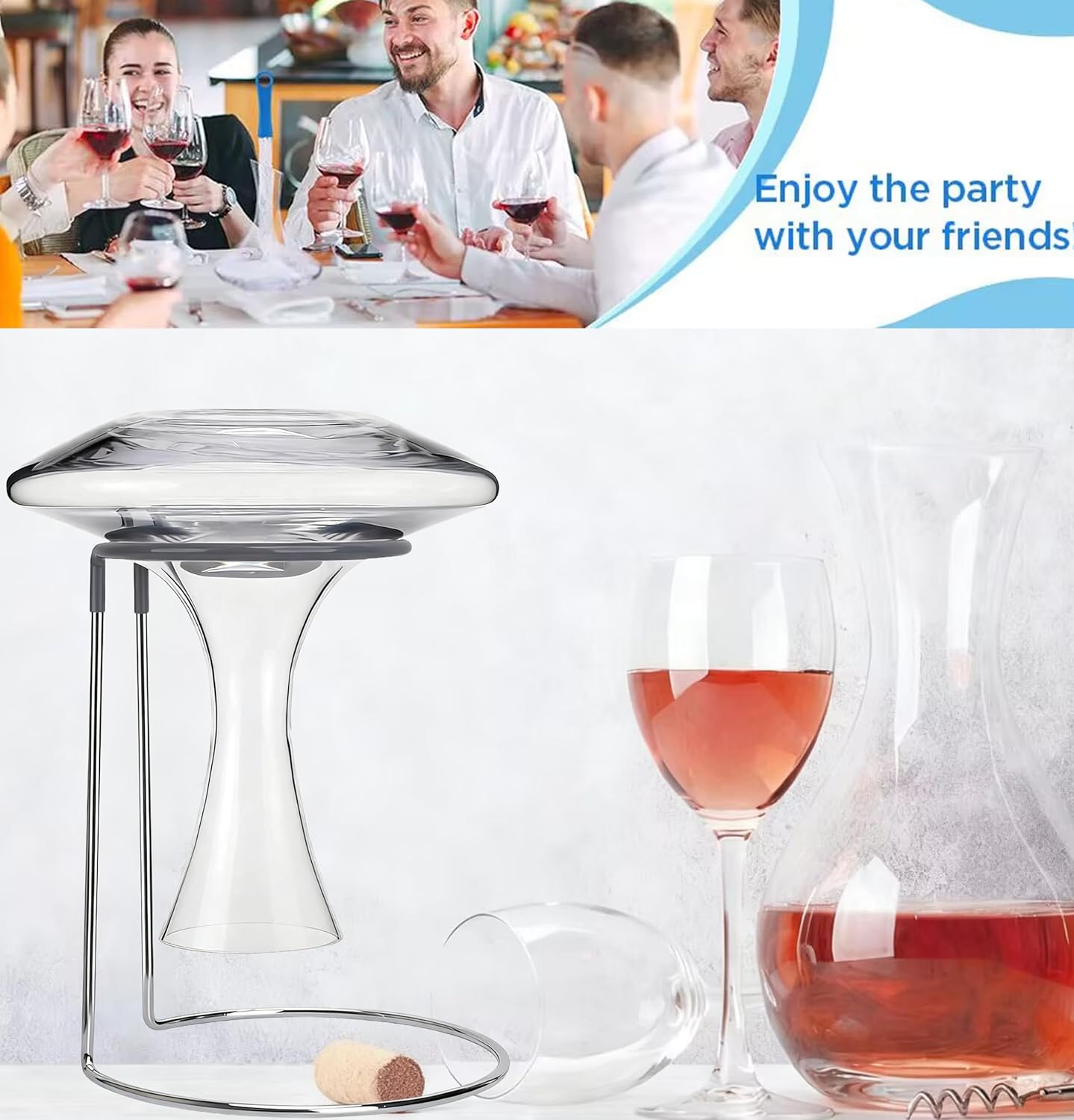 Wine Decanter Drying Stand with Cleaning Brush,Wine Decanter Drying Rack Holder with Rubber Coated Top Drainer Stand Dryer Rack for Standard Large Wine Decanters